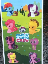 Size: 3024x4032 | Tagged: safe, applejack, fluttershy, pinkie pie, rainbow dash, rarity, spike, starlight glimmer, twilight sparkle, twilight sparkle (alicorn), alicorn, dragon, earth pony, pegasus, pony, unicorn, chibi, cowboy hat, cutie mark, cutie mark crew, dragons don't get cutie marks, female, happy meal, hat, male, mane seven, mane six, mare, mcdonald's, mcdonald's happy meal toys, one of these things is not like the others, photo, toy