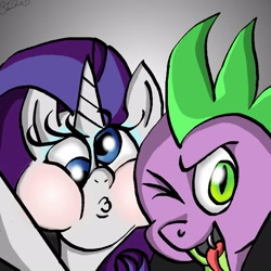 Size: 1600x1600 | Tagged: safe, artist:lennonblack, rarity, spike, dragon, pony, unicorn, female, funny face, male, puffy cheeks, selfie, shipping, sparity, straight