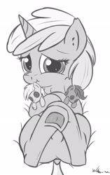 Size: 1803x2877 | Tagged: safe, artist:neko-me, derpy hooves, dinky hooves, scootaloo, pegasus, pony, :t, cute, dinkabetes, dock, female, fluffy, frog (hoof), grayscale, looking at you, mare, monochrome, nose wrinkle, on back, plushie, scrunchy face, smiling, underhoof