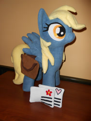 Size: 2448x3264 | Tagged: safe, artist:mlpt-fan, derpy hooves, pegasus, pony, female, irl, letter, mail, mare, photo, plushie, saddle bag, toy