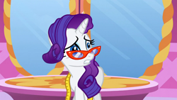 Size: 1366x768 | Tagged: safe, screencap, rarity, pony, unicorn, suited for success, female, horn, mare, purple mane, solo, white coat