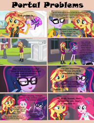 Size: 4400x5720 | Tagged: safe, microchips, pinkie pie, sci-twi, starlight glimmer, sunset shimmer, twilight sparkle, better together, equestria girls, mirror magic, spoiler:eqg specials, absurd resolution, clothes, comic, portal