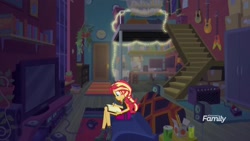 Size: 1920x1080 | Tagged: safe, screencap, sunset shimmer, better together, equestria girls, forgotten friendship, guitar, solo, string lights, sunset's apartment