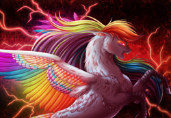 Size: 2258x1560 | Tagged: safe, artist:silverwolf866, derpibooru import, rainbow dash, pegasus, pony, badass, epic, female, lightning, open mouth, rearing, solo