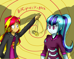 Size: 5000x4000 | Tagged: safe, artist:billcipherspuppet, sonata dusk, sunset shimmer, equestria girls, hypnosis, hypnotized, pendulum swing