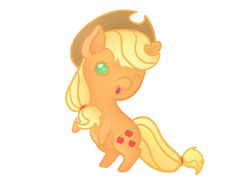 Size: 800x600 | Tagged: safe, artist:holly--jolly, applejack, earth pony, pony, chibi, one eye closed, rearing, simple background, solo, sticker, wink