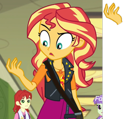 Size: 1041x1000 | Tagged: safe, edit, edited screencap, screencap, nolan north, starlight, sunset shimmer, better together, equestria girls, forgotten friendship, background human, cropped, discovery family logo, hand, meme, solo focus, sunset holding things, template