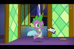 Size: 960x640 | Tagged: safe, screencap, rarity, spike, dragon, pony, unicorn, castle sweet castle, crush plush, male, plushie, rarity plushie