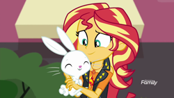 Size: 1920x1080 | Tagged: safe, screencap, angel bunny, sunset shimmer, better together, equestria girls, forgotten friendship, angelbetes, cute, shimmerbetes