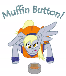 Size: 1687x1917 | Tagged: safe, artist:red-head01, derpy hooves, pegasus, pony, dragon ball z, dragonball z abridged, female, goku, mare, muffin button, simple background, solo, white background