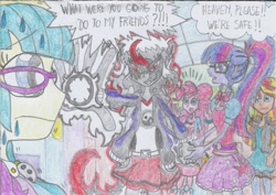 Size: 1755x1242 | Tagged: safe, artist:nephilim rider, juniper montage, pinkie pie, sci-twi, sunset shimmer, twilight sparkle, oc, oc:heaven lost, equestria girls, mirror magic, spoiler:eqg specials, traditional art