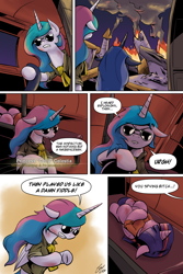 Size: 2400x3600 | Tagged: safe, artist:lovelyneckbeard, princess celestia, princess luna, twilight sparkle, twilight sparkle (alicorn), alicorn, pony, comic, female, kazuhira miller, konami, mare, metal gear, metal gear solid 5, paz ortega andrade, spoilers for another series, sunglasses, tara strong, they played us like a damn fiddle!, voice actor joke, vulgar