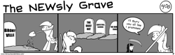 Size: 1604x506 | Tagged: safe, artist:tetrapony, derpy hooves, dinky hooves, pegasus, pony, comic:the daily derp, bronyville podcast, comic, equestria gaming, female, grave, mare, monochrome, shovel, the daily oat