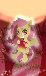 Size: 2142x3507 | Tagged: safe, artist:doubt, fluttershy, apple, chibi, flutterbat, pixiv, solo