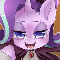 Size: 551x552 | Tagged: safe, artist:bbtasu, starlight glimmer, pony, undead, unicorn, vampire, vampony, cute, cute little fangs, fangs, female, mare, solo