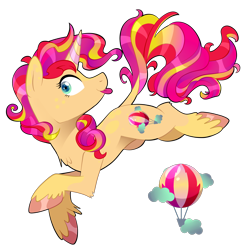 Size: 2000x2000 | Tagged: safe, artist:strangerdragos, pinkie pie, sunset shimmer, pony, unicorn, colored horn, fusion, leonine tail, raspberry, simple background, smiling, solo, tongue out, transparent background, unshorn fetlocks