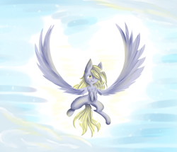 Size: 1689x1453 | Tagged: safe, artist:lucitfandmlp, derpy hooves, pegasus, pony, female, flying, mare, raspberry, solo, tongue out