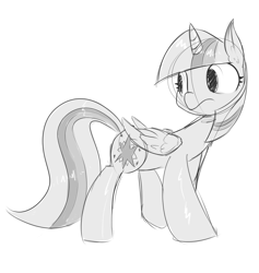 Size: 1327x1401 | Tagged: safe, artist:martinhello, derpibooru import, twilight sparkle, twilight sparkle (alicorn), alicorn, pony, female, grayscale, mare, monochrome, simple background, solo