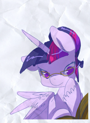 Size: 500x680 | Tagged: dead source, safe, artist:loyaldis, derpibooru import, twilight sparkle, twilight sparkle (alicorn), alicorn, glasses, solo