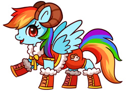 Size: 900x655 | Tagged: safe, artist:kongyi, derpibooru import, rainbow dash, pegasus, pony, clothes, costume, horns, solo, year of the sheep