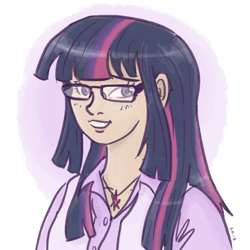 Size: 1000x1000 | Tagged: safe, artist:king-kakapo, derpibooru import, twilight sparkle, glasses, humanized, solo