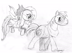 Size: 2730x1995 | Tagged: safe, artist:thetruewizardkitty, big macintosh, fluttershy, earth pony, pony, flutterbat, fluttermac, male, monochrome, shipping, sketch, stallion, straight