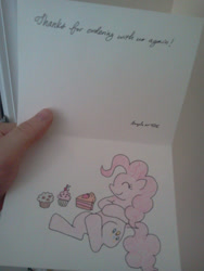 Size: 1200x1600 | Tagged: safe, pinkie pie, earth pony, pony, card, crayon drawing, photo, thank you, traditional art