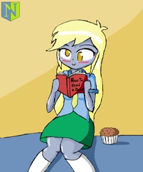 Size: 1000x1200 | Tagged: safe, artist:neutralchilean, derpy hooves, equestria girls, food, misspelling, muffin, solo