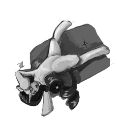 Size: 900x900 | Tagged: safe, artist:xenstroke, rarity, pony, unicorn, 30 minute art challenge, black and white, couch gag, distress, grayscale, monochrome, solo, speedpaint