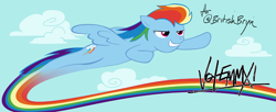 Size: 1000x408 | Tagged: dead source, safe, artist:equestria-election, derpibooru import, rainbow dash, pegasus, pony, flying, request, solo