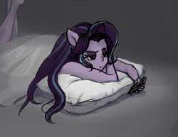 Size: 3767x2905 | Tagged: safe, artist:bushbuck93, starlight glimmer, human, equestria girls, blanket, cellphone, legs in air, lying down, phone, pillow, pony ears, smartphone, solo