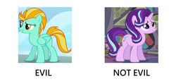 Size: 1396x662 | Tagged: safe, edit, edited screencap, screencap, lightning dust, starlight glimmer, pegasus, pony, unicorn, background pony strikes again, downvote bait, female, mare, op is a cuck, op is trying to start shit, text