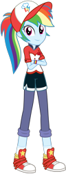 Size: 1402x3668 | Tagged: safe, artist:sketchmcreations, derpibooru import, rainbow dash, epic fails (equestria girls), eqg summertime shorts, equestria girls, good vibes, cap, clothes, commission, converse, crossed arms, cute, female, hat, looking at you, pants, shoes, simple background, sneakers, socks, solo, transparent background, vector