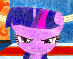 Size: 800x654 | Tagged: safe, artist:haleylonglover, derpibooru import, twilight sparkle, grin, solo, traditional art