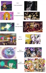 Size: 1694x2660 | Tagged: safe, edit, screencap, adagio dazzle, aria blaze, fluttershy, juniper montage, midnight sparkle, pinkie pie, sci-twi, sonata dusk, spike, spike the regular dog, sunset satan, sunset shimmer, twilight sparkle, wallflower blush, dog, equestria girls, equestria girls (movie), equestria girls series, forgotten friendship, friendship games, legend of everfree, mirror magic, rainbow rocks, spoiler:eqg specials, battle tendency, beam struggle, camp everfree, canterlot high, comparison, daydream shimmer, diamond is unbreakable, dio brando, element of magic, golden wind, illuso, jail house lock, jojo's bizarre adventure, jolyne kujo, jotaro kujo, killer queen, man in the mirror, memory stone, messy hair, miu miu, miuccia miuller, pannacotta fugo, phantom blood, pillar men, stand, star platinum, stardust crusaders, stone ocean, teletoon, the dazzlings, the world, to be continued, vento aureo