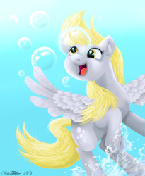 Size: 2500x3050 | Tagged: safe, artist:cgskillz, derpy hooves, pegasus, pony, bubble, female, happy, mare, solo, water