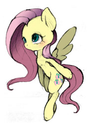 Size: 800x1000 | Tagged: safe, artist:ayahana, fluttershy, pegasus, pony, bipedal, pixiv, simple background, solo, white background