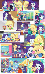 Size: 2000x3322 | Tagged: safe, derpibooru import, screencap, applejack, blueberry cake, captain planet, drama letter, normal norman, rainbow dash, rarity, sci-twi, scott green, sunset shimmer, twilight sparkle, watermelody, better together, equestria girls, rollercoaster of friendship, background human, best friends, collage, converse, female, geode of shielding, geode of super speed, geode of super strength, lesbian, magical geodes, rarijack, shipping, shipping fuel, shoes