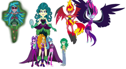 Size: 2057x1132 | Tagged: safe, artist:rainbowshadowmlp, adagio dazzle, aria blaze, gaea everfree, gloriosa daisy, juniper montage, midnight sparkle, sonata dusk, sunset satan, sunset shimmer, twilight sparkle, better together, equestria girls, forgotten friendship, friendship games, legend of everfree, mirror magic, rainbow rocks, spoiler:eqg specials, antagonist, equestria's monster girls, juniper monstar, the dazzlings