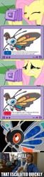 Size: 563x2257 | Tagged: safe, fluttershy, pegasus, pony, beautifly, creepy, exploitable meme, meme, obligatory pony, pokedex entry, pokémon, sad, tv meme