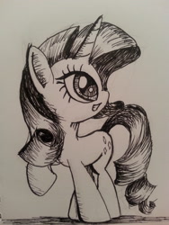 Size: 2448x3264 | Tagged: safe, artist:mindofnoodles, rarity, pony, unicorn, monochrome, solo, traditional art