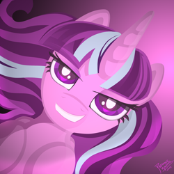 Size: 1500x1500 | Tagged: safe, artist:pedrohander, starlight glimmer, pony, unicorn, bedroom eyes, bust, grin, looking at you, smiling, solo