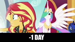 Size: 1920x1080 | Tagged: safe, princess celestia, princess luna, sunset shimmer, better together, equestria girls, forgotten friendship, countdown, countup, joke, reunion, the prodigal sunset