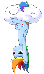 Size: 665x1111 | Tagged: safe, artist:30clock, derpibooru import, rainbow dash, pegasus, pony, backwards cutie mark, cloud, solo