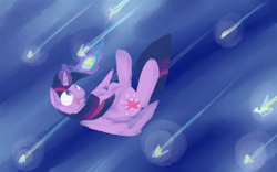 Size: 1440x900 | Tagged: safe, artist:martinhello, derpibooru import, twilight sparkle, twilight sparkle (alicorn), alicorn, pony, falling, female, mare, solo, stars, tangible heavenly object, tongue out