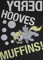 Size: 2480x3508 | Tagged: safe, artist:skeptic-mousey, derpy hooves, pegasus, pony, female, food, mare, muffin, poster, typography