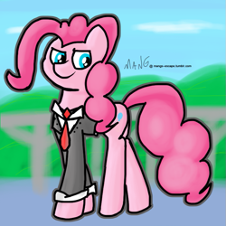 Size: 725x725 | Tagged: safe, artist:mang, pinkie pie, earth pony, pony, 30 minute art challenge, clothes, outdoors, solo, tuxedo