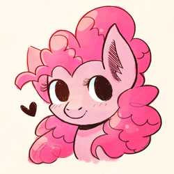 Size: 600x600 | Tagged: safe, artist:steveholt, pinkie pie, earth pony, pony, blushing, bust, female, heart, looking at you, mare, no pupils, portrait, simple background, smiling, solo, three quarter view, white background