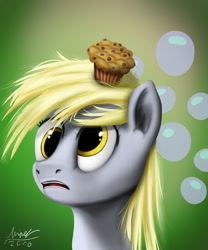 Size: 1000x1200 | Tagged: safe, artist:misiekpl, derpy hooves, pegasus, pony, :c, female, food, mare, muffin, solo