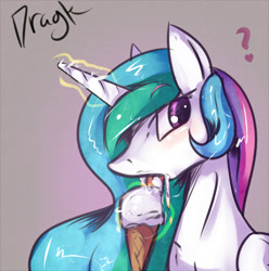 Size: 750x757 | Tagged: safe, artist:dragk, princess celestia, alicorn, pony, ice cream, question mark, solo